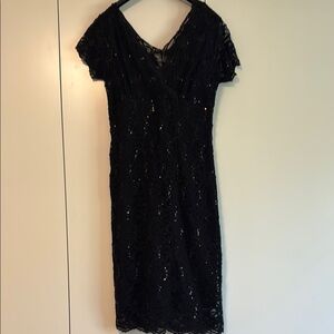 MARINA Black Flutter Sleeve Lace Sheath Dress for Cocktail or Holiday